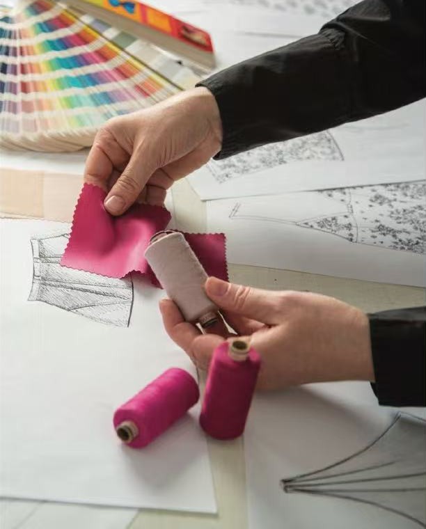 Fabric swatches and thread used in Zavat&eacute; apparel development